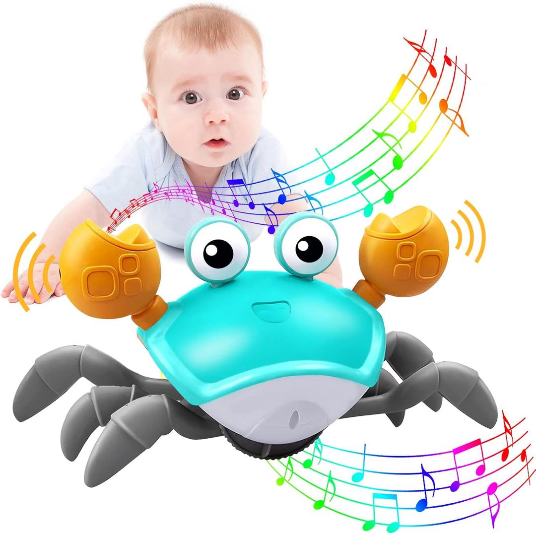 Crawling Crab Baby Toy - Tummy Time Toys - with Music and LED Light,Built-in Rechargeable Battery and Volume Can be Turned Off for 0-6 6-12 12-18 36 Months Walking Toddler Birthday Gift(Blue)