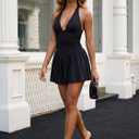 Women's Bubble Mini Dresses Y2k Backless Halter Ruched Dress (M)