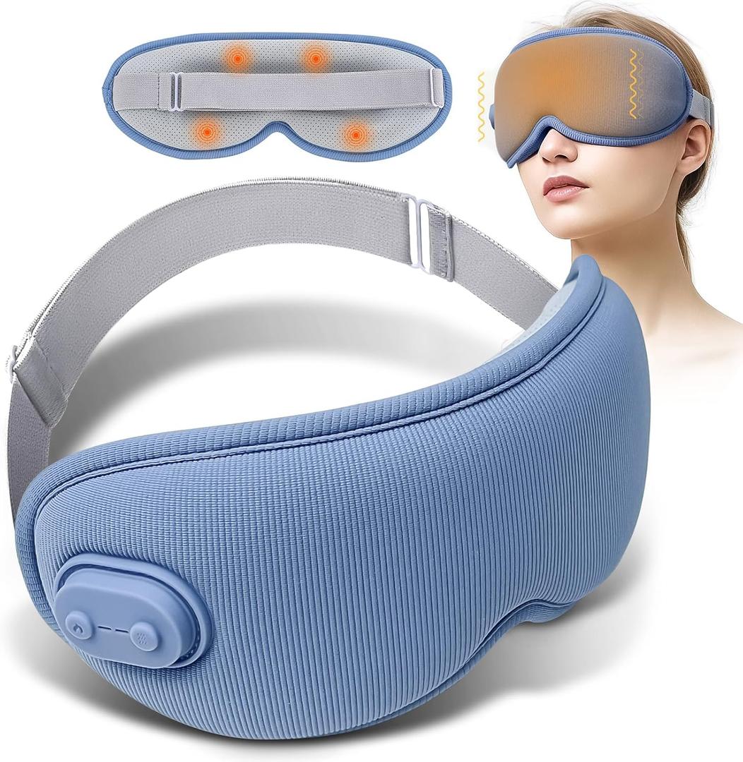 Cordless Heated Eye Mask,Light Blocking 3D Sleeping Eye Mask with Adjustable Heat, Vibration and Timer Settings,Portable Rechargeable Mask,for Eye Fatigue, Better Sleep,Dry Eye Comfort, Men & Women