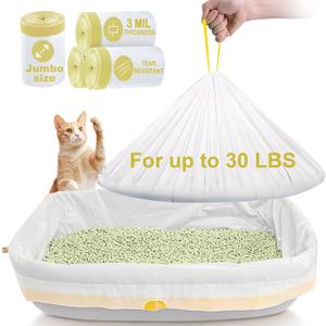 40 Count Litter Box Liners,HDPE Material 3MIL Extra Thick Heavy Duty 46" x 18" Jumbo Drawstring Cat String Liners,Compatible with Nature's Miracle/Petmate/Van Ness/IRIS,Tear & Leak Resistant