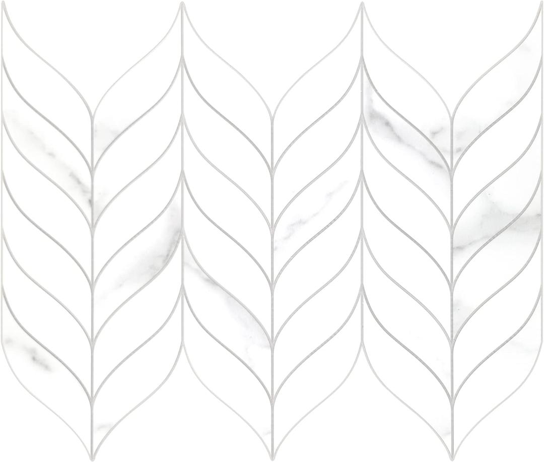 SUNWINGS 10-Sheet Leaf Waterjet Peel and Stick Backsplash, 12.4" x 10.7" White Marble Looks Self-Adhesive Tiles, Stick on Backsplash for Kitchen & Bathroom