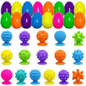 Pack Of 2 Pinkiwine 16 Pack Plastic Prefilled Easter Eggs with Textured Suction Cup Sensory Toys Inside for Kids Boys Girls Toddlers Easter Basket Stuffers Gifts Fillers