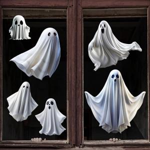 1 Sheet Halloween Ghost Window Clings for Glass Windows Cute White Little Ghost Double Sided Window Stickers Halloween Window Clings for School Home Office Decoration Party Supplies