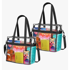 Handy Laundry Clear Tote Bag Stadium Approved - Shoulder Straps and Zippered - Clear Bag for Work, Sports Games and Concerts, 2 pack