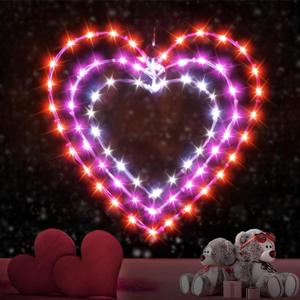 Valentine's Day Heart Window Lights, 8 Lighting Modes, 12 Inch LED Hanging Iron Frame Decor for Wedding Holiday Indoor Outdoor Party（1 Pack）