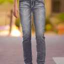 Flamingals Mid Rise Skinny Jeans for Women Trendy Wash Butt Lifting Western Jeans with Pocket Back (Black, L)