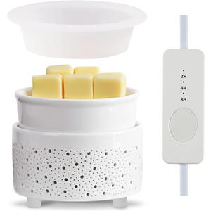 Wax Melt Warmer with Timer Silicone Dish Ceramic 3-in-1 Wax Burner Electric Candle Wax Warmer Melter Home Fragrance for Scented Waxs and Auto Shut Off Home Aromatherapy
