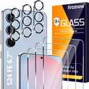3 Pack Glass Screen Protector for Samsung Galaxy S24 FE [6.7 inch] + 3 Pack Camera Lens Protector, 9H Tempered Glass, Fingerprint Unlock, HD Clear Case Friendly Anti-Scratch