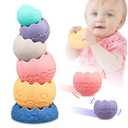 Baby Sensory Balls Teething Toys 6 9 12 18 Months Soft Building Blocks Toddlers Montessori Fine Motor Skills Stacking Ring Infant Boys Girls Easter Basket Stuffers Gifts One 1 2 3 Year Old