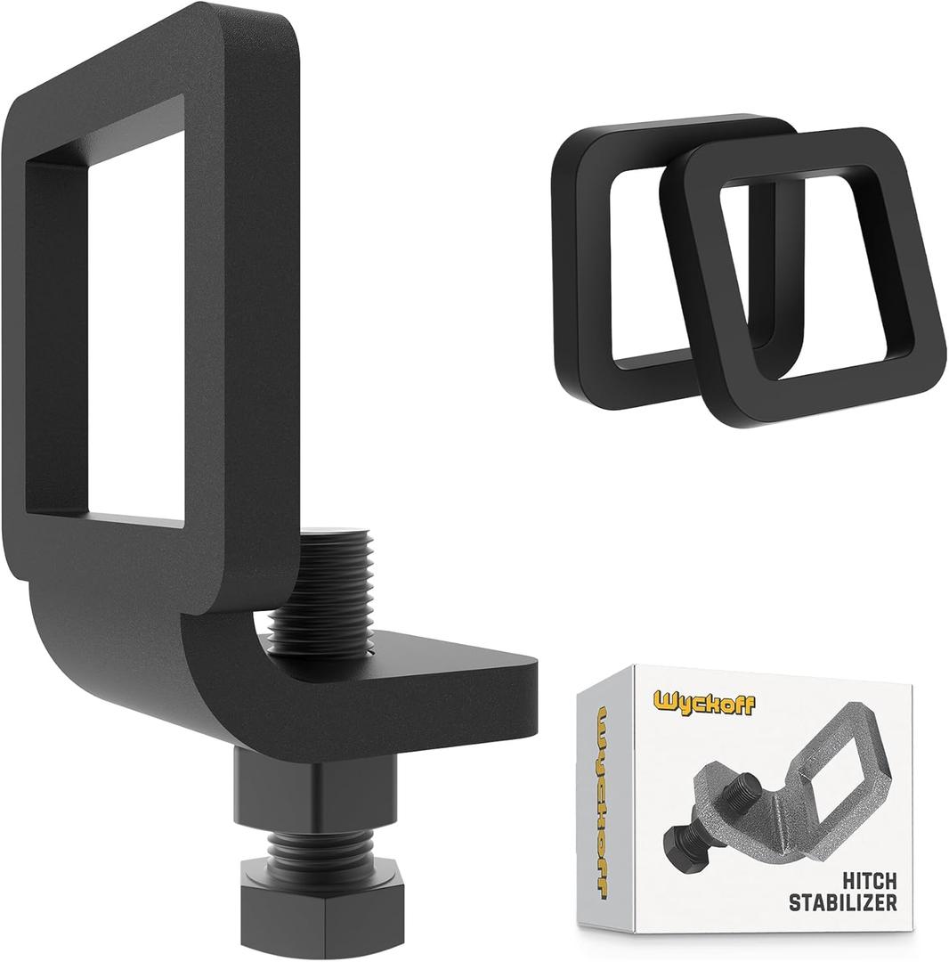 Wyckoff 2" Anti-Rattle Hitch Clamp with 2 Silencer Pads, Heavy Duty Steel Tightener & Hitch Stabilizer, Quieter Towing, for Bike Rack, Truck, SUV, RV Accessorie, Powder Coated for Corrosion Resistance (Matt Black)