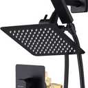 All Metal Shower Faucet Set, Dual Square Shower Head System with Handheld Wand, Diverter, Hose Complete Combo, Pressure Balance Rough-in Valve Included (Matte Black)