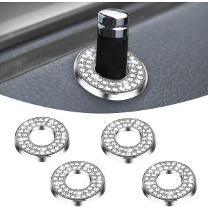 ZIMISI 4PCS Bling Car Inner Door Lock Covers, Auto Pull Rod Bolt Decoration Stickers, Rhinestones Door Lock Pull Covers, Bling Car Accessories for Mercedes-Benz A/B/C/E Class GLC GLA GLK GLA (Silver)