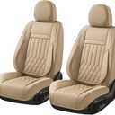 2-Seater Waterproof and Breathable Nappa Leather Car Seat Covers Full Set, Fit for Front Seats of Cars, Compatible with Airbags, Car Seat Protector Covers for Most Cars - Beige