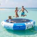 ACWYENN 10/ 12/ 15FT Inflatable Water Trampoline for Lake, Floating Water Trampoline with Rope Ladder and Mooring Ropes Without Pump Blue (12FT Blue-White)