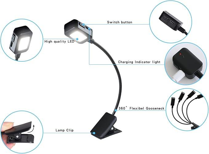 Rechargeable Book Light Bulk Clip-On Reading Lights for Books in Bed, Multi Pack Mini Booklights for Kids Book Lovers Bulk Gifts for Mens Dads 8PCS
