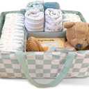 Tiny Twinkle Diaper Caddy Organizer | Foldable Baby Storage Basket with Removable Divider | Waterproof & Mess-Proof Fabric, Portable Nursery Organizer for Newborn Essentials (Sage Checkers)
