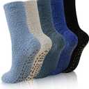 Mens Fluffy Socks With Grips Mens Slipper Socks Non Slip Winter Warm Extra Thick Plush Cabin Home Sleeping Socks (S)