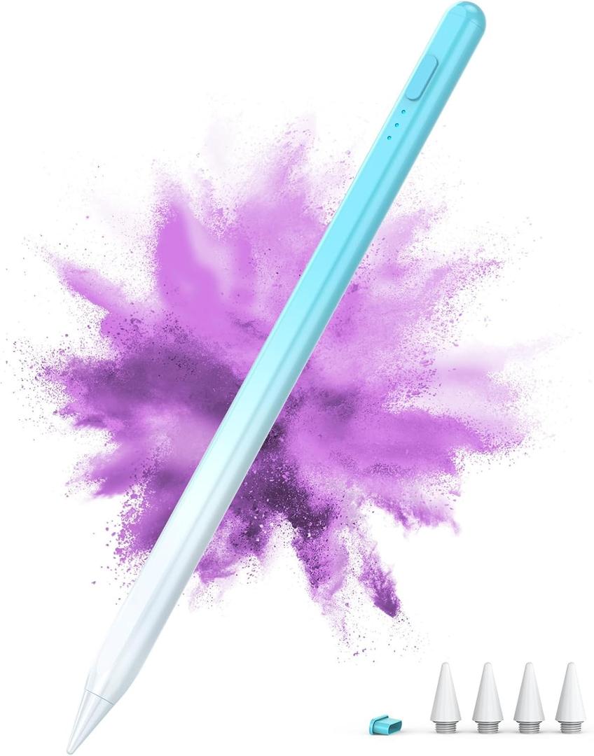 Stylus Pencil for iPad 2018-2024, 15Mins Fast Charge, Palm Rejection, Tilt Sensitivity - Compatible With iPad 10/9/8/7/6, Pro 12.9"/11"/13" M4, Air 5/4/3/11"-13" M2, Mini 6/5 (Mint Blue)