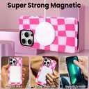 SOKAD Magnetic Checkered Phone Case for iPhone 13 Pro Max, Cute Grids Plaid Checkerboard Pattern Compatible with Magsafe Matte Protective Case Cover with Screen Protector for Girls Women, Hot Pink