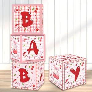 HABDJILTY Balloon Boxes Cherry BABY 1st Birthday Party Decoration 4Pcs Pink and Red Collapsible Balloon Box with Letters 1 Year Old Birthday Party Decorations Supplies, Pack Of 2
