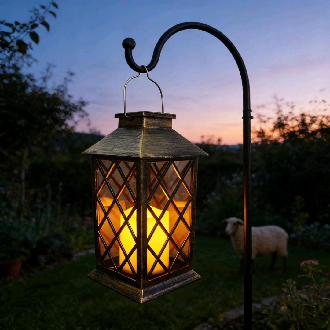 Solar Lanterns Outdoor Hanging Garden Lantern Waterproof LED Flickering Flameless Candle Mission Lights for Table,OutdoorMothers Day Gifts Mom Wife (1pack)