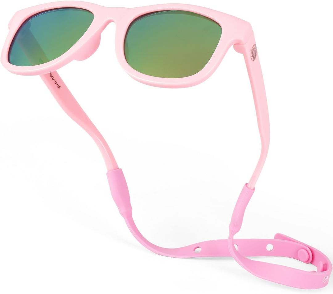 Polarized Baby Sunglasses With Strap - Unbreakable Flexible Infant Sunglasses For Toddlers Newborns 0-24 Months (Barbie Pink)