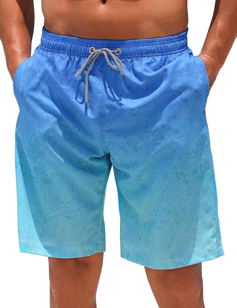 ELETOP Men's Swim Trunks Quick Dry Bathing Suit Swimming Board Shorts Mesh Lining Beach Swimwear (4X-Large, 464 Flower Gradient Blue)