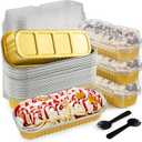 60Pcs Mini Loaf Pans with Lids and Spoons, Aluminum Foil Baking Pans, Rectangle Mini Cake Pan, Brownie Baking Cups for Picnics Party (Gold)