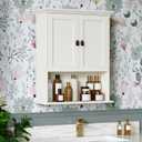Bathroom Wall Cabinet, Medicine Cabinet Over The Toilet Storage Cabinet Wall Mounted with Build-in Spirit Level Cupboard Hanging Cabinet for Bathroom Laundry Kitchen Living Room, Cream White