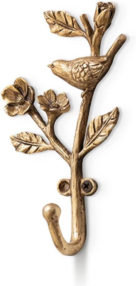 Vintage Bird on Branch with Flowers Decorative Wall Hooks,Alloy Wall Mounted Coat Hooks for Hanging Coats,Hats,Keys and Purse & Clothes in Hallway, Bathroom (D)