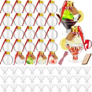 Baderke 25 Pcs 100ml Christmas Clear Fillable Drink Ornaments with 25 Pcs 4.6 oz Plastic Shrimp Cups Xmas Tree Balls Clear Spherical Bottles Hanging Pendant for Crafts Home Party Decor