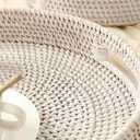 HITOMEN 14.2" Hand-Woven Round Rattan Serving Tray Decorative Ottoman Wicker Platter with Handles for Coffee Table, Breakfast, Drinks, Snack, Bread, Fruit, Vegetables (Whitewash-L)