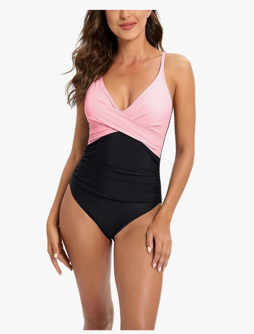 BGHSTX Women's One Piece Wrap Tummy Control Swimsuit Plunge V-Neck Crosscriss Adjustable Straps Back Bathing Suit, Medium