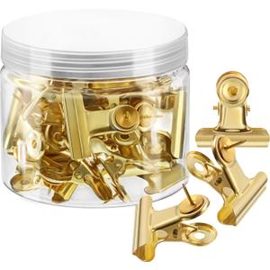 Outus 30 Pieces Push Pins Clips Thumb Tacks with Clips Cork Board Tacks for School Artworks Projects on Cork Photos Documents on Bulletin Board No Holes for The Paper(Gold)