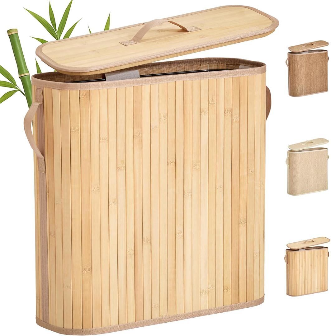 Bamboo Toilet Paper Storage Basket with Lid & Handle - 32L Large Capacity Handwoven Bathroom Organizer for 16 Rolls - Sturdy Stand Holder for Toilet Paper Organization, Natural (Medium)