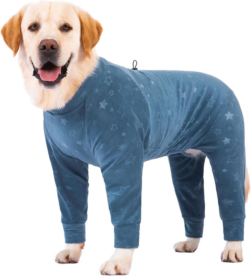 Dog Coats Autumn Winter Jumpsuit for Large Medium Dogs, Warmer Recovery Suit Polar Fleece Dog Bodysuit Lightweight Pajamas Pullover Stretchy Onesie Four-Legged Cold Weather Clothes(5XL, Blue)