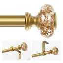 Gold Curtain Rods for Windows 32-72 Inch: 1 Inch Adjustable Acrylic Drapery Rod with Translucent Gold Foil Finials- Single Decorative Curtain Rod for Bedroom & Bathroom