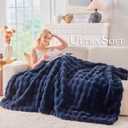 BENVWE Fluffy Faux Fur Throw Blanket for Couch, Soft Plush Thick Cozy Fuzzy Luxury Minky Bubble Blanket for Home Living Room Decor Gift for Women, Navy Blue, 51" x 63", 1100GSM
