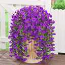 MARTINE MALL 8 Pcs Look Real Artificial Flowers for Outdoors, Realistic Artificial Hanging Flowers for Outdoors, UV Resistant Fake Hanging Plants Silk Petunia Faux Flowers for Porch Patio, Purple