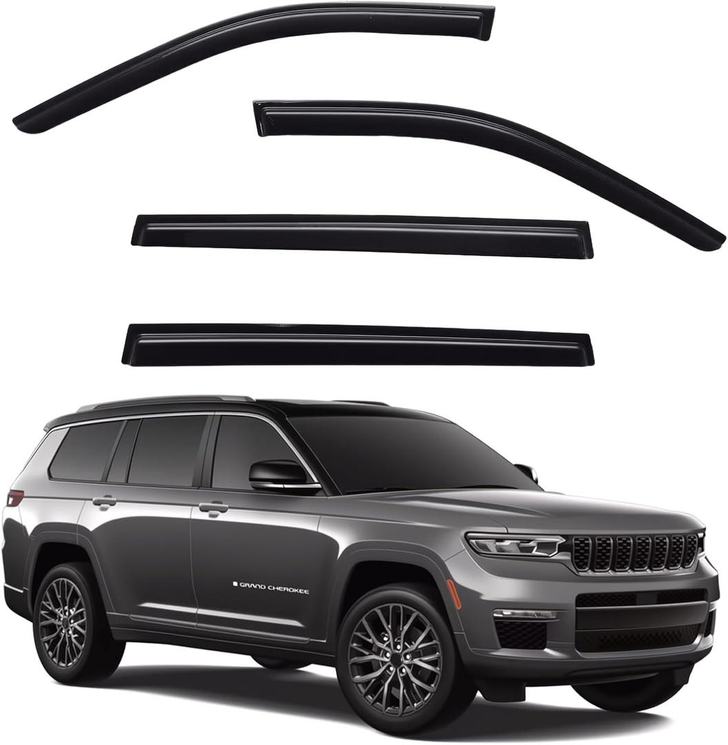 Window Visors Rain Guards Compatible with 2021-2026 Jeep Grand Cherokee L, Out-Channel Side Window Wind Deflectors Vent Shades Accessories, Dark Smoke 4 Pcs, 2022 2023 2024 2025