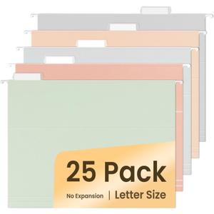 SUNEE 25 Count Hanging File Folders, Pastel Colors, Hanging File Folders Letter Size, Hanging Folders with 1/5-cut Tabs, Designed for Bulky Files, Filing Cabinets, Medical Charts