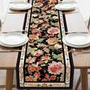 Vintage Floral Embroidery Dining Table Runner, Retro Classic Elegant Luxury Flower Burlap Kitchen Decoration, Spring Summer Plants Farmhouse Indoor Outdoor Home Decor Party Supply 13 x 72 Inches