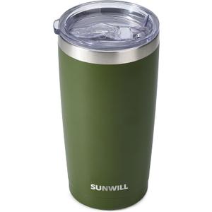 SUNWILL Travel Coffee Tumbler 20 oz, Insulated Mug with Lid, Stainless Steel Cup for Outdoor, Powder Coated Olive