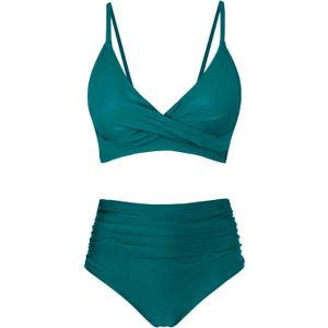 Women's High Waisted Bikini Sets Push Up Twist Front Spaghetti Straps Ruched Two Piece Swimsuit Bathing Suit (Medium, Teal)