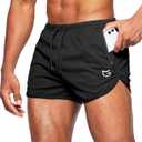 G Gradual Men's Running Shorts 3 Inch Quick Dry Gym Athletic Jogging Shorts with Zipper Pockets (Black)