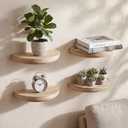 4 Pcs Solid Wood Half Round Floating Wall Shelves, Elegant Floating Wooden Shelves, 8.27 Inch Wall Shelf for Living Room, Bathroom, Bedroom, Offices, Pictures Plant Book(Light Brown)