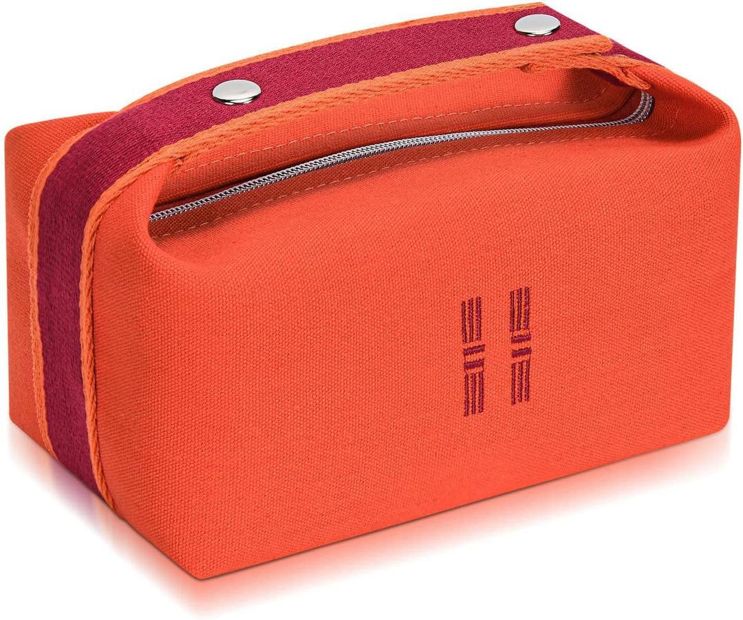 Fashion Makeup Bag for Women, Orange Red Canvas Make up Travel Bag, Hanging Cosmetic Bag Organizer for Wome