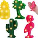 Bigmeta Hawaiian Party Decorations Lights - 4 Shapes Flamingo Cacti Pineapple Palm Tree Mini LED Sign Lamps for Summer Beach Tropical Party Decor Supplies