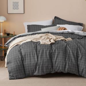 Bedsure Duvet Cover Twin Size - Reversible Plaid Duvet Cover Set with Zipper Closure, 2 Pieces Dark Grey Bedding Set with 8 Corner Ties and 1 Pillow Sham 20"x26" (04 - Dark Grey (No Comforter))