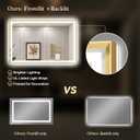 LED Bathroom Mirror 24"x30" Inch Brushed Gold Metal Frame Lighted Bathroom Vanity Mirror with Lights, Brighter Frontlit and Backlit Light up Anti Fog Mirror, 3-Color Dimmable, Memory Function